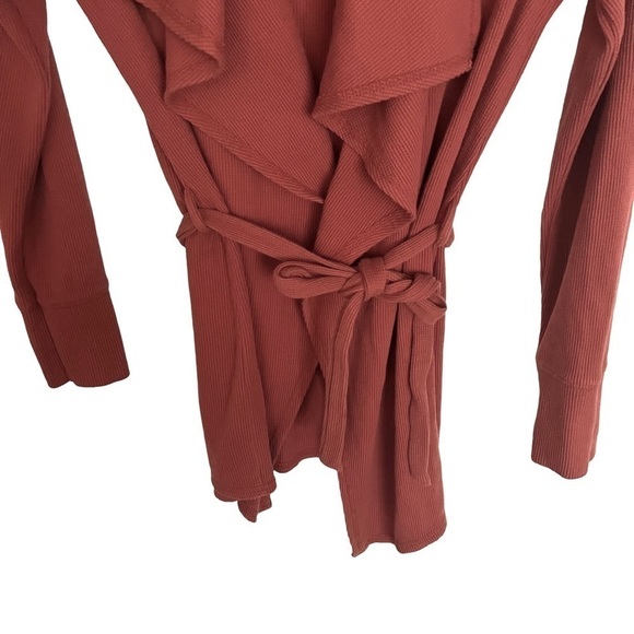 Merona Red Orange Waffle Knit Open Front Belted Cardigan XS - Picture 5 of 10